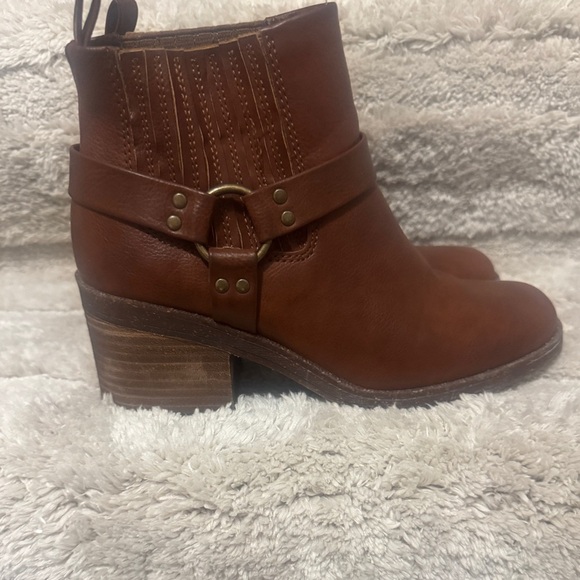 Brown B.O.C Lowri slip on chunky square toe campus moto Chelsea booties buckle - Picture 8 of 11